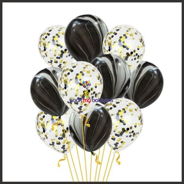 Buy Online Marble Balloons + Confetti Balloons Black (Pack of 10) | Gente.pk