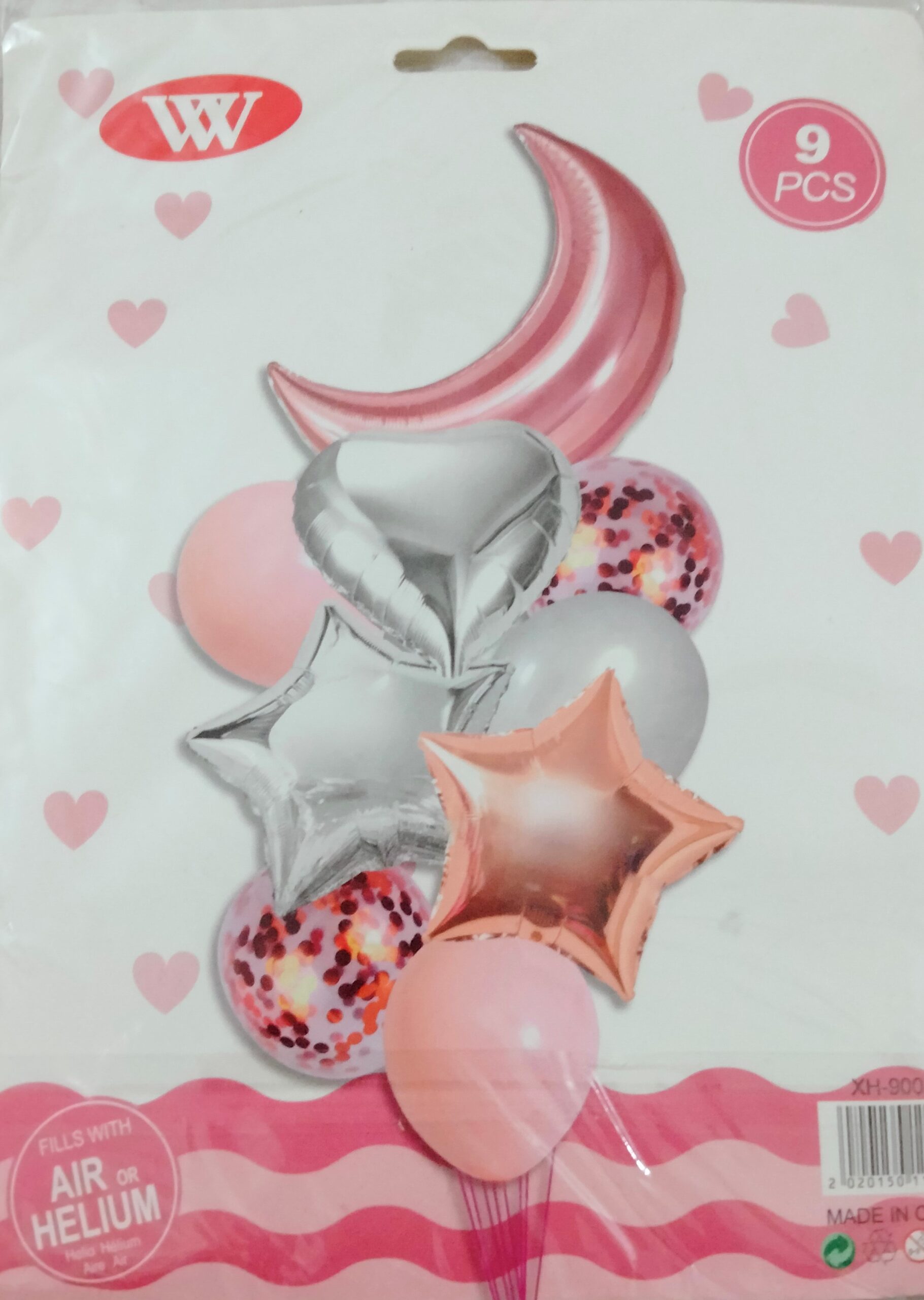 Buy Online 9pcs Star & Moon Foil & Confetti Balloons (Silver & Pink) | Gente.pk