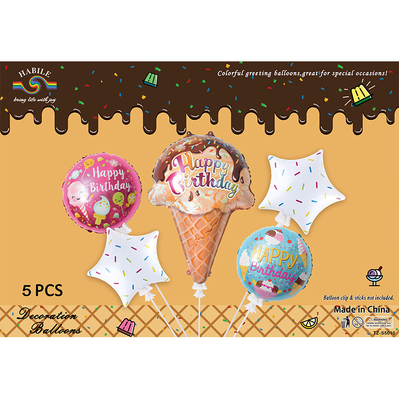 Buy Online 5pcs Ice Cream Happy Birthday Theme Foil Balloon Set | Gente.pk
